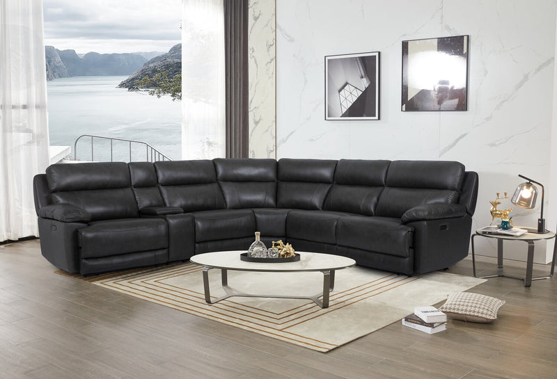 Sorrento 6-Piece Genuine Leather Power Reclining Sectional with Storage Console and USB Port - Charcoal Grey
