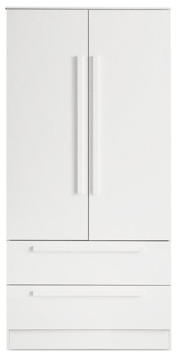 Alex Bedroom 2-Drawer Chest with Storage Cabinet, 33\"W x 68.5\"H - White