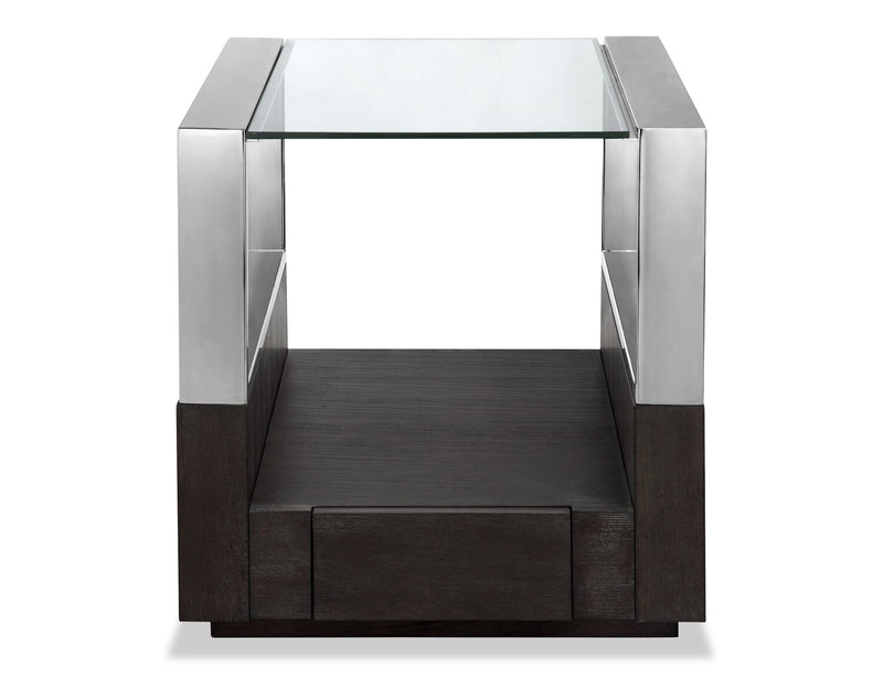 Perrin 24\" Modern Glass Top End Table with Storage and Shelf - Graphite