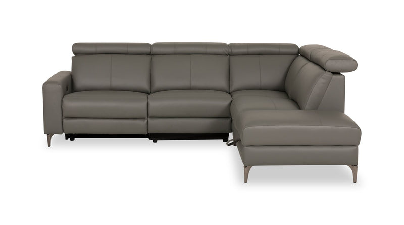 Valentino 3-Piece Right-Facing Genuine Leather Power Reclining Sectional with Adjustable Headrests - Grey