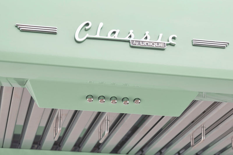 Classic Retro by Unique 36\" 700 CFM Under-Cabinet Range Hood - Summer Mint Green - UGP-36CR RH LG