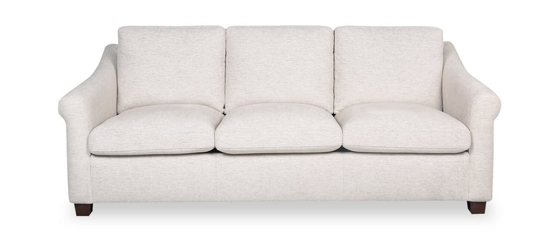 Mallie 84\" Chenille Fabric Sofa with Rolled Arms and Wood Legs - Shell White