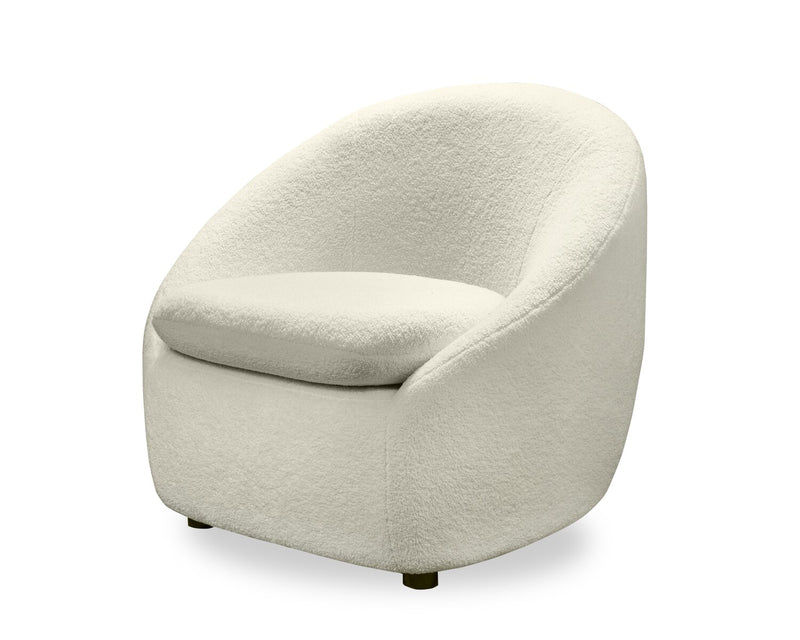Lola 28.7\" Chenille Boucle Fabric Curved Accent Chair with Removable Seat Cushion - White