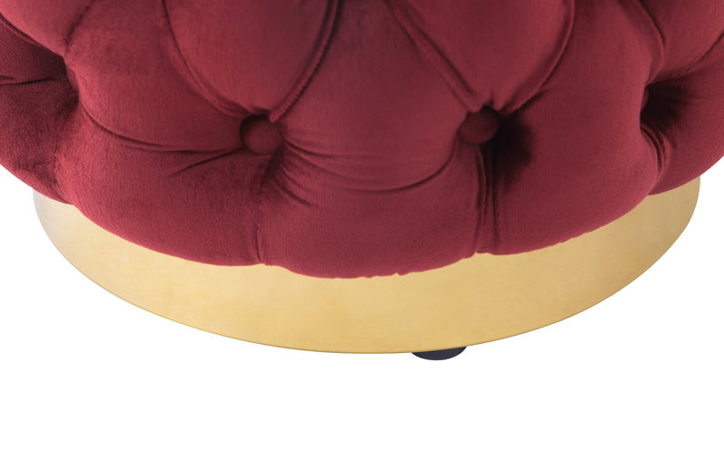 Adell 17\" Round Fabric Ottoman with Gold Base - Red