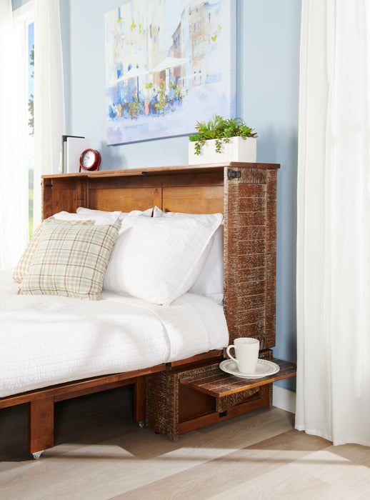 Parker Cabinet Bed with Memory Foam Mattress,  Weathered Brown - Queen Size