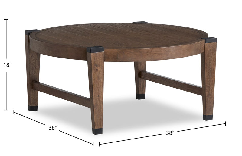 Gordon 38” Round Solid Wood Coffee Table - Brown