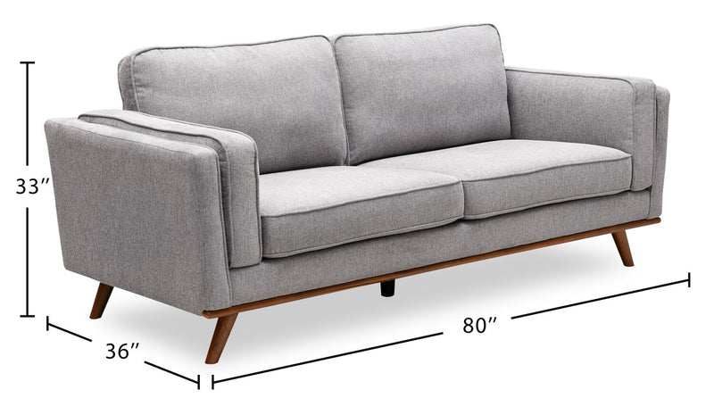 Kort & Co. Kassia 80\" Linen-Look Fabric Condo Size Sofa with Wood Base and Legs - Grey