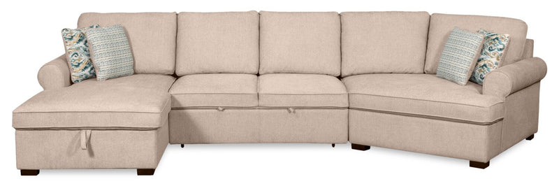 Scott Living Haven 3-Piece Right-Facing Chenille Fabric Cuddler Sleeper Sectional with Storage - Taupe