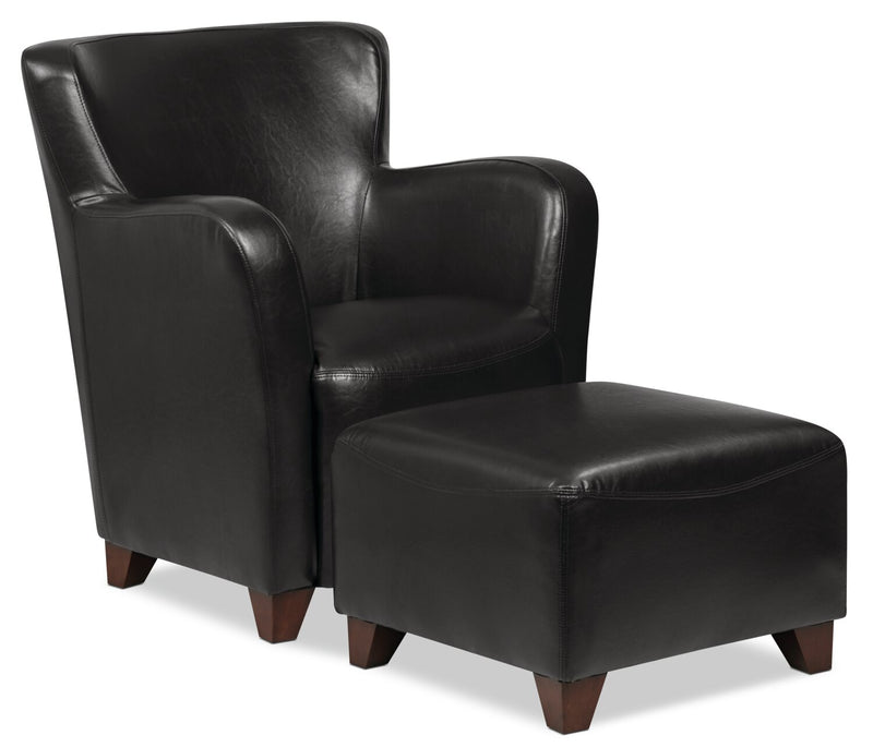 Zello 29.92\" Faux Leather Accent Chair with Wood Legs - Black
