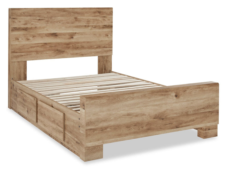 Derekson Storage Bed with 2 Built-In Side Drawers, Natural - Full Size