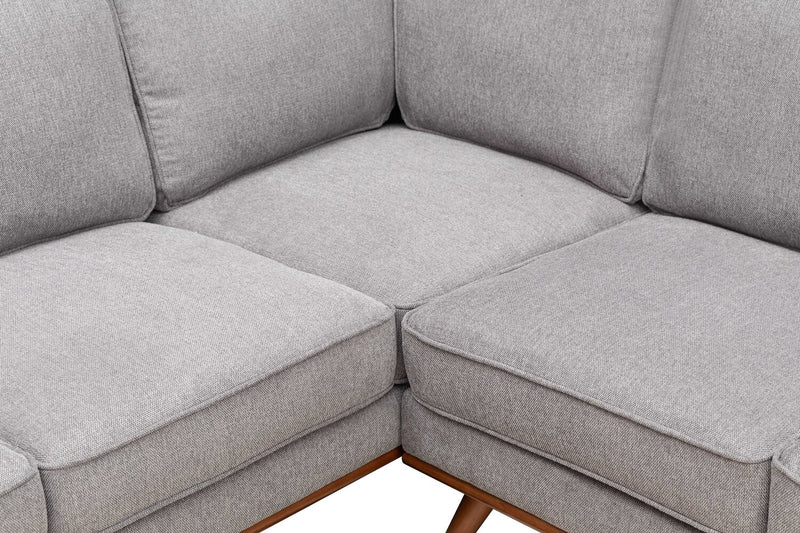 Kort & Co. Kassia 2-Piece Linen-Look Fabric Sectional with Wood Base and Legs - Grey