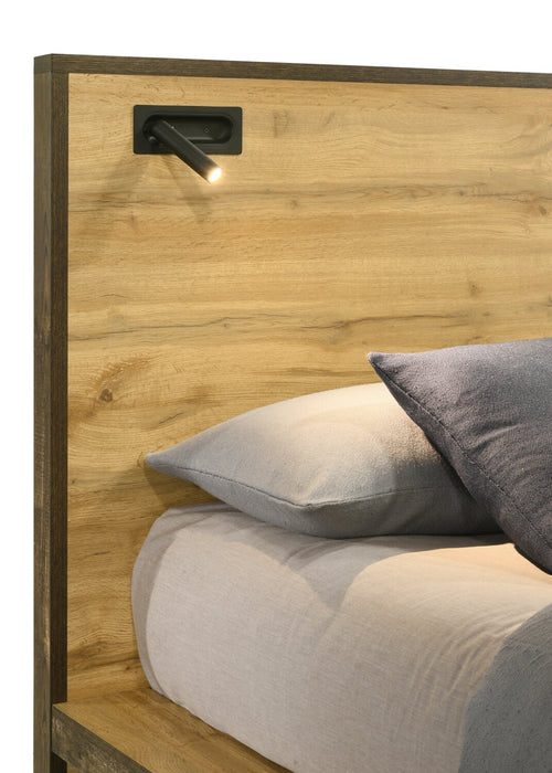 Silas Platform Bed with Headboard & Frame, LED, Rustic Brown - King Size