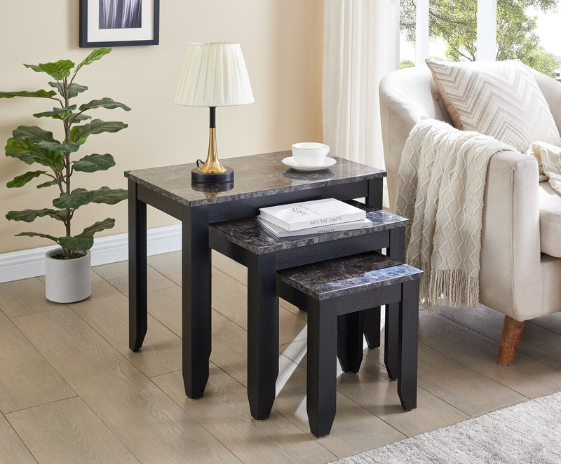 Roma  25\" 3-Piece Nesting Tables with Shelf - Black Marble Look