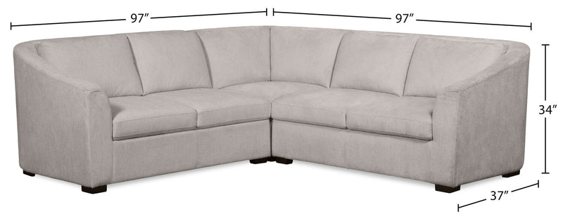Envy 3-Piece Chenille Fabric Sectional - Fog Grey