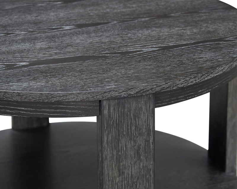 Declan 31.5\" Modern Round Coffee Table with Shelf & Casters - Black