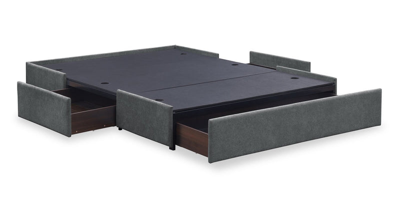Amos Upholstered Storage Bed in Charcoal Fabric with Channelled Headboard & 3 Built-in Drawers - Full Size