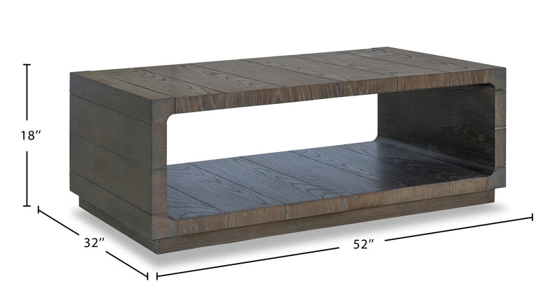 Avalon 52” Modern Solid Wood Coffee Table with Shelf and Casters - Brown