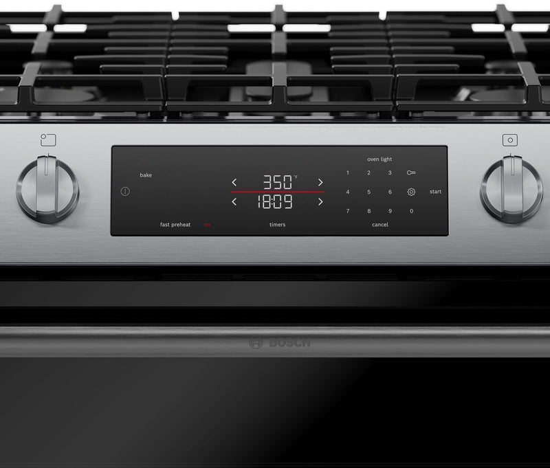 Bosch 30\" 5.8 Cu. Ft. 100 Series Gas Range with Rapid Preheat and Air Fry - Stainless Steel - HGF1050MUC