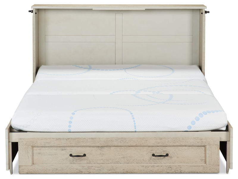 Parker Cabinet Bed with Memory Foam Mattress, Brushed Driftwood - Queen Size   