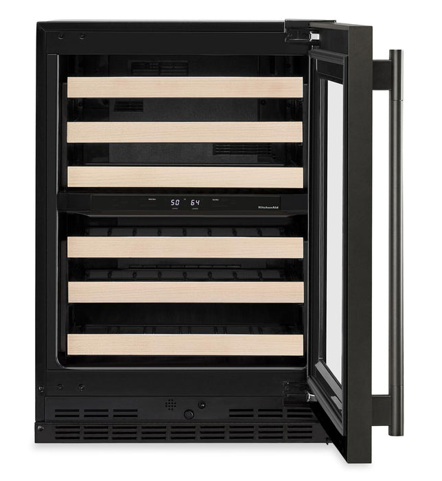 Kitchenaid® 24\" Undercounter Wine Cellar with Full-Extension Wood-Front Racks - Black Ore - KUWR524SBE