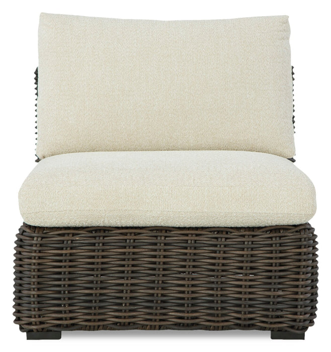 Halifax Outdoor Patio Armless Chair - Resin Wicker, Nuvella Fabric, UV & Weather Resistant - Beige/Brown