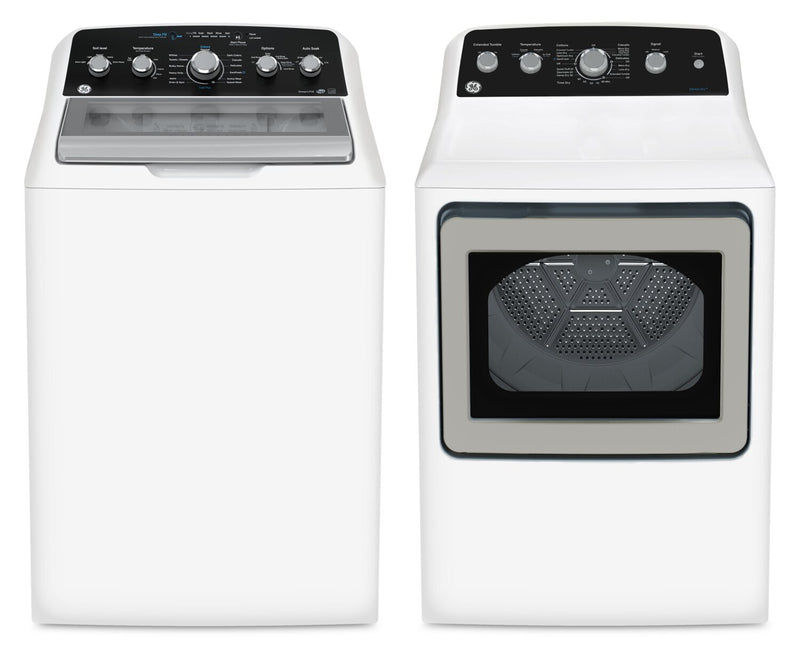 GE 4.9 Cu. Ft. Top Load Washer and 7.2 Cu. Ft. Electric Dryer with SaniFresh