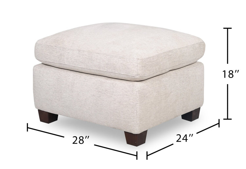 Mallie 28\" Chenille Fabric Ottoman with Wood Legs - Shell White