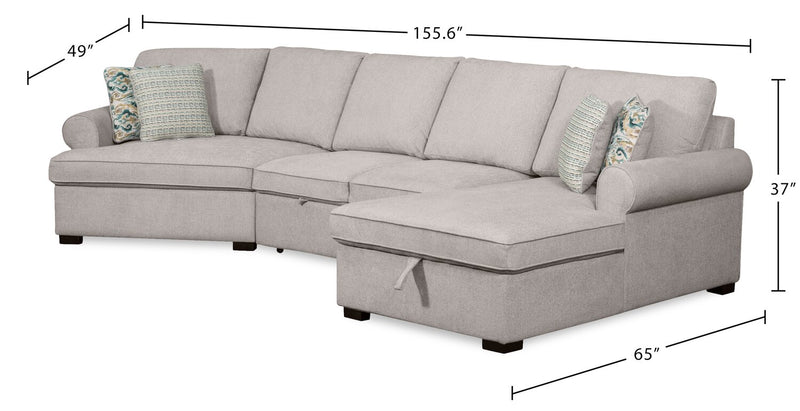 Scott Living Haven 3-Piece Left-Facing Chenille Fabric Cuddler Sleeper Sectional with Storage - Grey