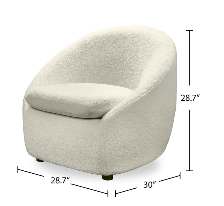 Lola 28.7\" Chenille Boucle Fabric Curved Accent Chair with Removable Seat Cushion - White