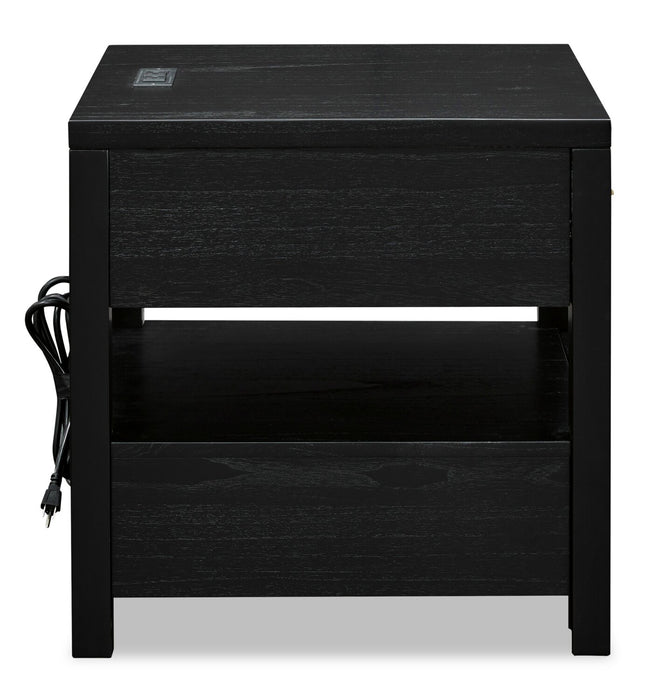 Julian 22” Contemporary End Table with Storage and USB Ports - Black