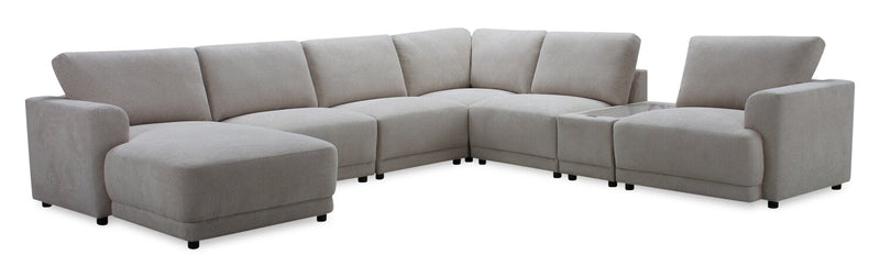 Voyage Modular 7-Piece Left-Facing Fabric Sectional with Console and Removable Back Cushions – Taupe