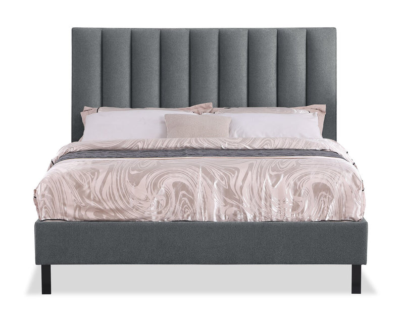 Amos Upholstered Headboard in Charcoal Fabric, Channelled - Full Size