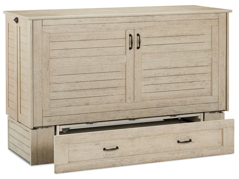 Parker Cabinet Bed with Memory Foam Mattress, Brushed Driftwood - Queen Size   