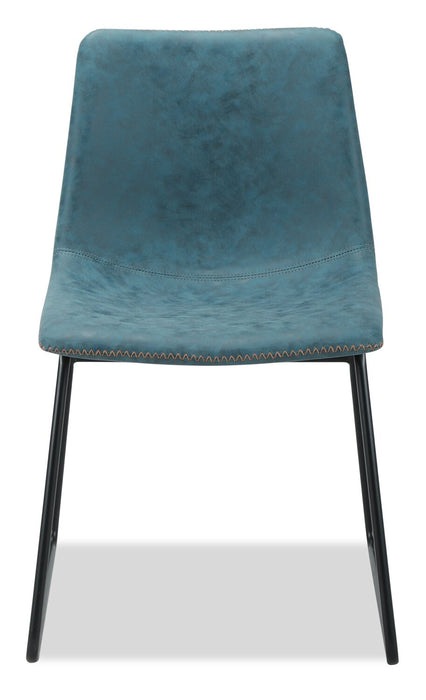 Tess Dining Chair with Leather-Look Fabric, Metal - Blue