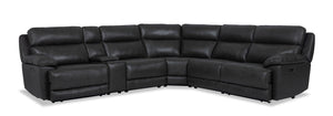 Sorrento 6-Piece Genuine Leather Power Reclining Sectional with Storage Console and USB Port - Charcoal Grey