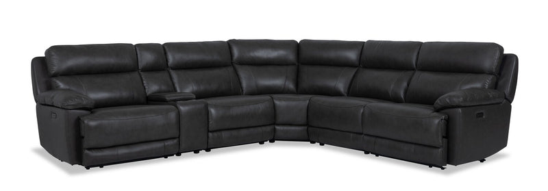 Sorrento 6-Piece Genuine Leather Power Reclining Sectional with Storage Console and USB Port - Charcoal Grey
