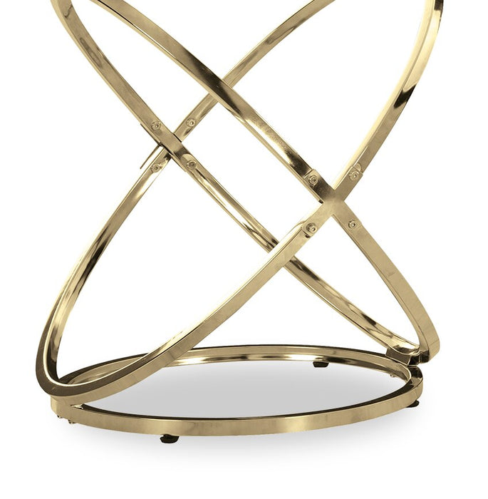 Joyce 38\" Glam Round 3-Pack Coffee + 2 End Tables - Gold Metal Base with Glass Top