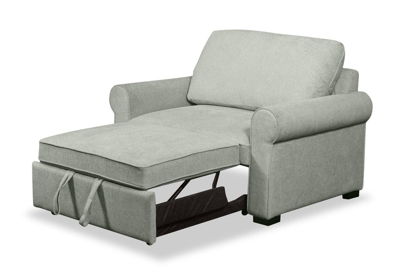 Scott Living Haven 55\" Chenille Fabric Sleeper Chair with Wood Legs - Seafoam Blue