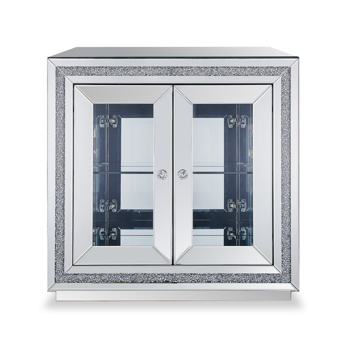 Roxie 31.5” Accent Cabinet with Glass Doors and LED Lighting - Silver