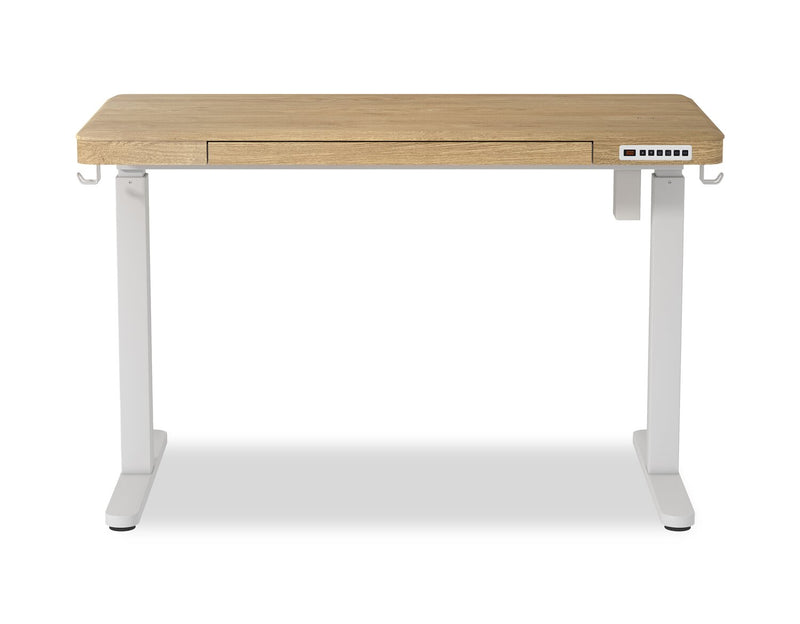 Loft 47.24” Height-Adjustable Office Desk with Storage and Wireless Charging - Natural