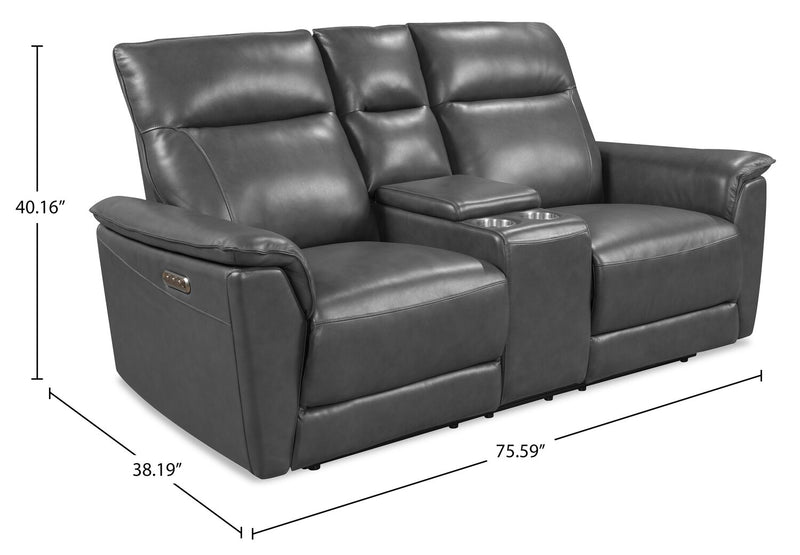 Chateau d’Ax Angelo 75.59\" Genuine Leather Power Reclining Loveseat with Power Headrests - Grey