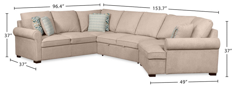 Scott Living Haven 3-Piece Right-Facing Chenille Fabric Cuddler Sleeper Sectional - Taupe