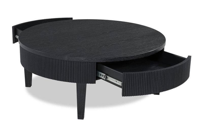 Sanford 42” Contemporary Round Solid Wood Coffee Table with Storage - Black