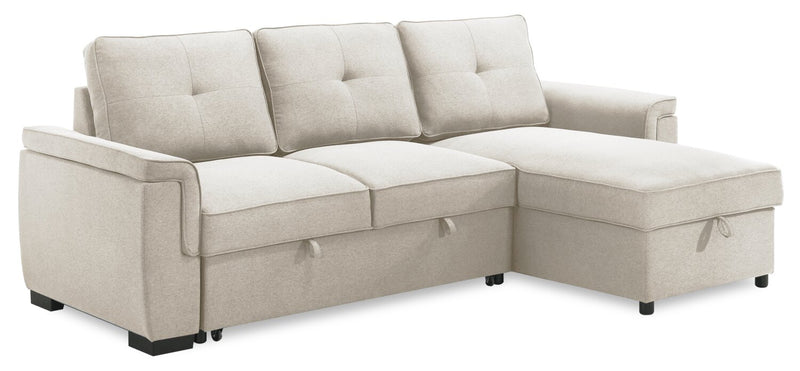 Eden 2-Piece Reversible Fabric Sleeper Sectional with Storage Chaise and Removable Back Cushions - Taupe