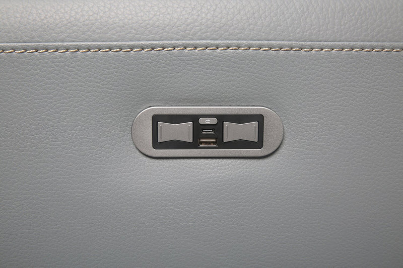 Geneva 3-Piece Genuine Leather Power Reclining Sectional with Power Headrests and USB Port - Pool Blue