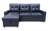 Carter 2-Piece Left-Facing Leather-Look Fabric Sleeper Sectional with Storage Chaise - Black 