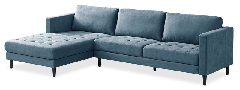 Metro 2-Piece Left-Facing Fabric Sectional with Chaise and Tufted Seat Cushions - Denim Blue