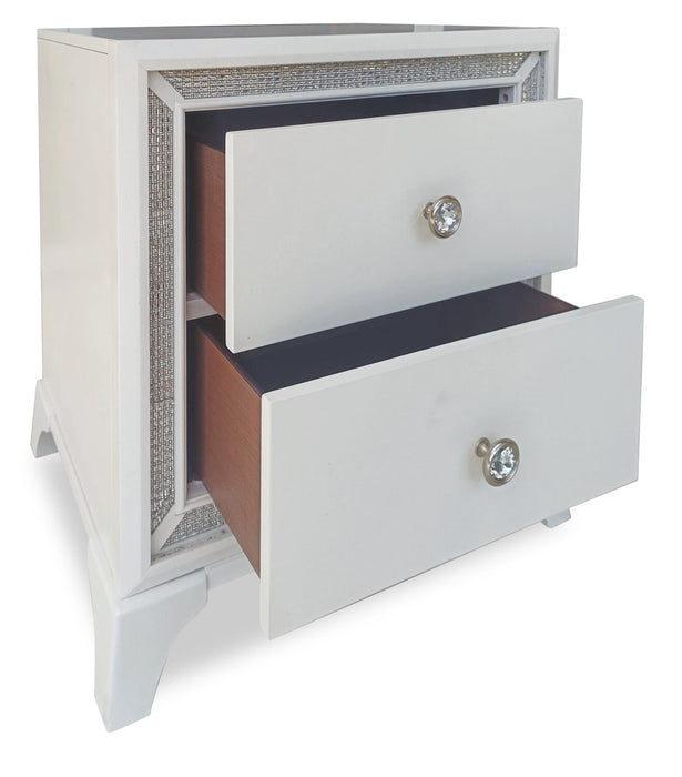 Halo Bedside 2-Drawer Nightstand with LED Light, 21\"W x 24\"H, Glam - White