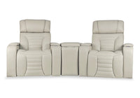 Zen 3-Piece Leather-Look Fabric Home Theatre Power Reclining Sectional with Massage and Storage Console - Apricot 