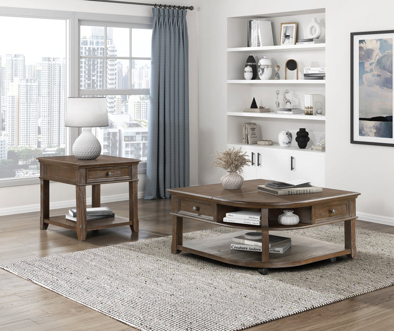 Weston 38” Traditional Lift Top Coffee Table with Storage and Casters - Brown Elm